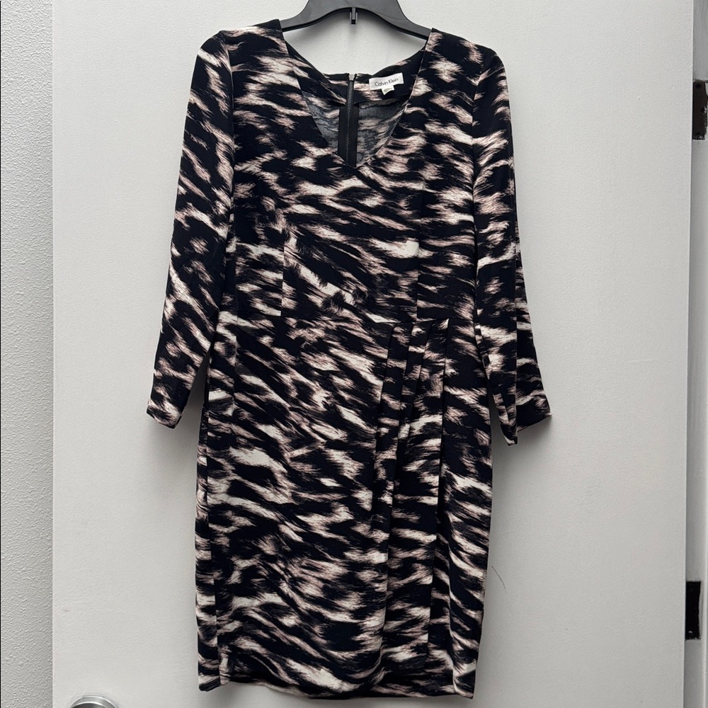 Calvin Klein Pleated Zip Up Long Sleeve Dress